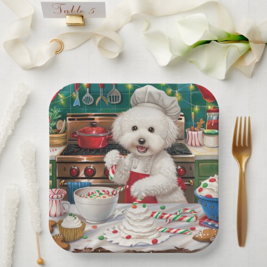 Bichon Frise Holiday Baking: Festliche Weihnachten Pappteller (Hochzeit)