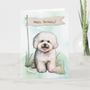 Bichon Frise Hund im Freien unter Geburtstagszeich Karte