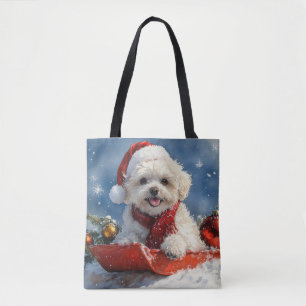 Bichon Frise Hund im Schlitten Lass es schneien We Tasche