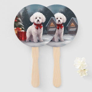 Bichon Frise Hund im Schnee Weihnachten  Fächer