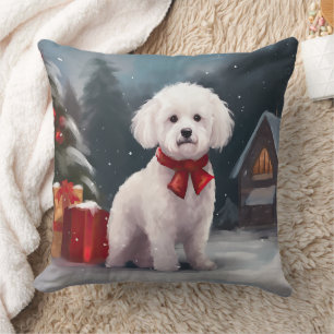 Bichon Frise Hund im Schnee Weihnachten Kissen