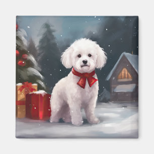 Bichon Frise Hund im Schnee Weihnachten Magnet