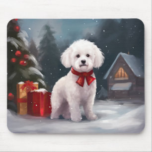 Bichon Frise Hund im Schnee Weihnachten  Mousepad