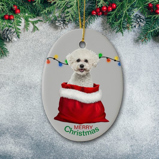 Bichon Frise Hund in der Geschenktasche Weihnachte Keramik Ornament
