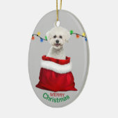 Bichon Frise Hund in der Geschenktasche Weihnachte Keramik Ornament (Links)