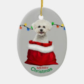 Bichon Frise Hund in der Geschenktasche Weihnachte Keramik Ornament (Vorne)