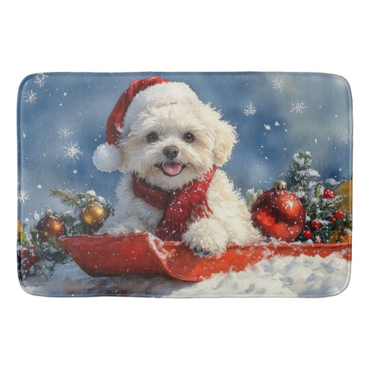 Bichon Frise Hund in Sledge Let it Schnee Weihnach Badematte (Vorderseite)