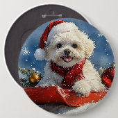 Bichon Frise Hund in Sledge Let it Schnee Weihnach Button (Vorne & Hinten)