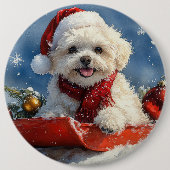 Bichon Frise Hund in Sledge Let it Schnee Weihnach Button (Vorderseite)