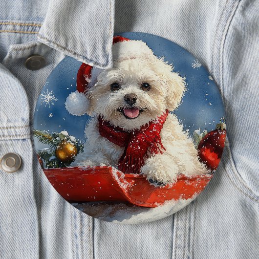 Bichon Frise Hund in Sledge Let it Schnee Weihnach Button (Beispiel)
