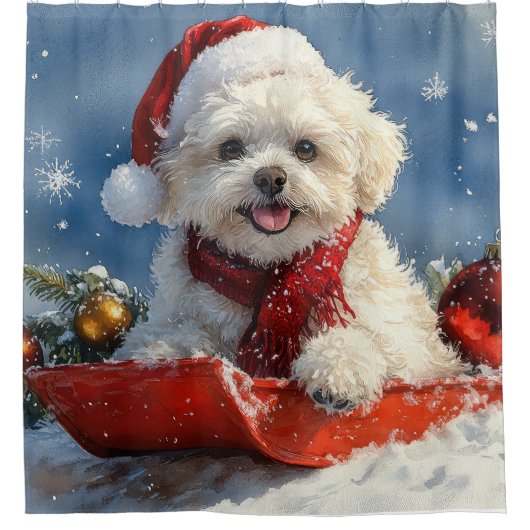 Bichon Frise Hund in Sledge Let it Schnee Weihnach Duschvorhang (Vorderseite)