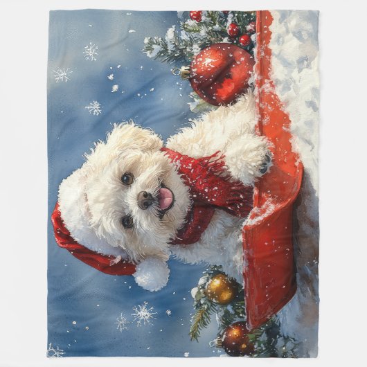 Bichon Frise Hund in Sledge Let it Schnee Weihnach Fleecedecke (Vorderseite)