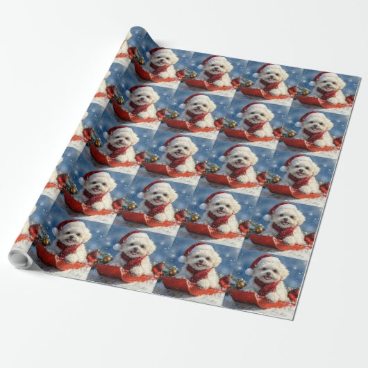 Bichon Frise Hund in Sledge Let it Schnee Weihnach Geschenkpapier (Ungerollt)