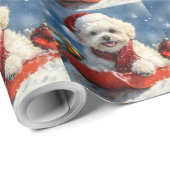 Bichon Frise Hund in Sledge Let it Schnee Weihnach Geschenkpapier (Rolleneckpunkt)