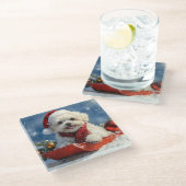 Bichon Frise Hund in Sledge Let it Schnee Weihnach Glasuntersetzer (Schrägansicht)