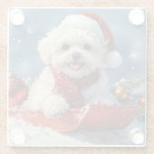 Bichon Frise Hund in Sledge Let it Schnee Weihnach Glasuntersetzer (Rückseite)