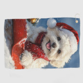 Bichon Frise Hund in Sledge Let it Schnee Weihnach Golfhandtuch (Horizontal)