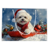 Bichon Frise Hund in Sledge Let it Schnee Weihnach Große Geschenktüte (Rückseite)