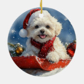 Bichon Frise Hund in Sledge Let it Schnee Weihnach Keramik Ornament (Hinten)