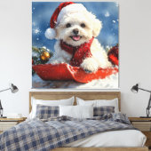 Bichon Frise Hund in Sledge Let it Schnee Weihnach Leinwanddruck (Insitu (Schlafzimmer))