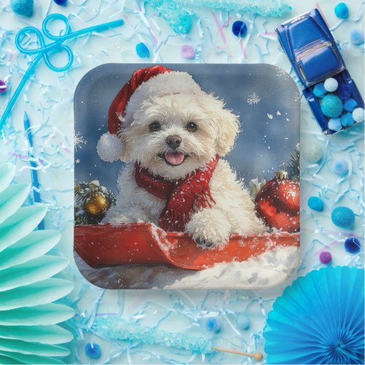 Bichon Frise Hund in Sledge Let it Schnee Weihnach Pappteller (Party)