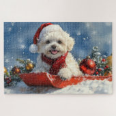 Bichon Frise Hund in Sledge Let it Schnee Weihnach Puzzle (Horizontal)