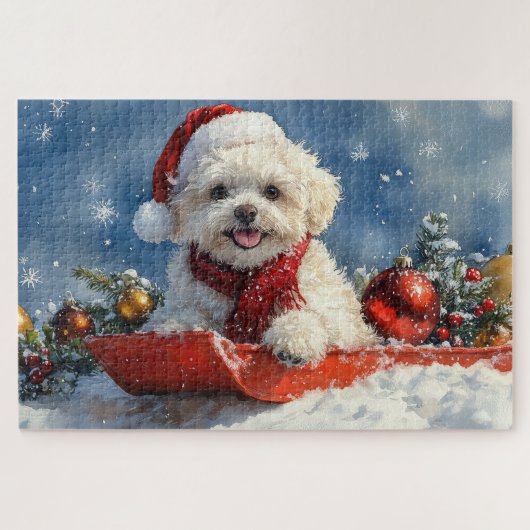Bichon Frise Hund in Sledge Let it Schnee Weihnach Puzzle (Horizontal)