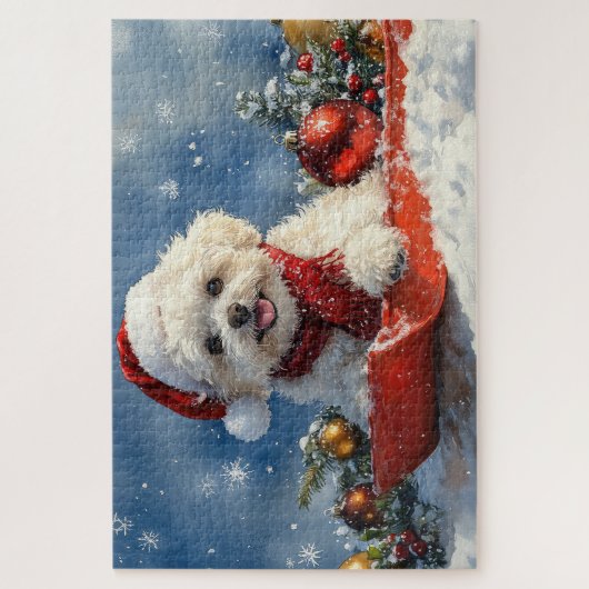 Bichon Frise Hund in Sledge Let it Schnee Weihnach Puzzle (Vertikal)