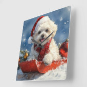 Bichon Frise Hund in Sledge Let it Schnee Weihnach Quadratische Wanduhr (Winkel)