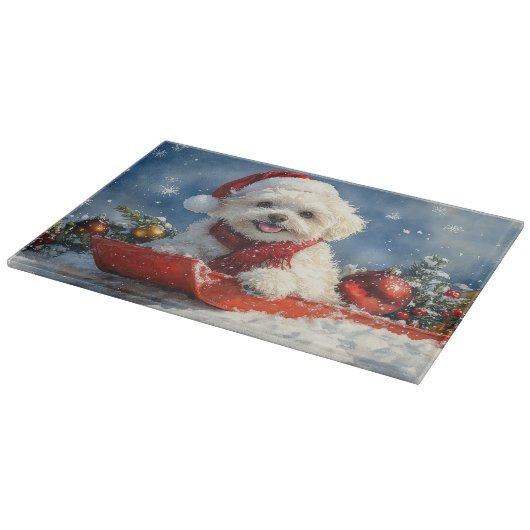 Bichon Frise Hund in Sledge Let it Schnee Weihnach Schneidebrett (Ecke)