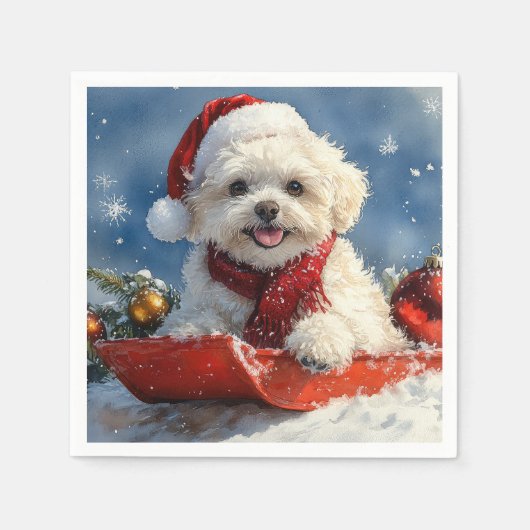 Bichon Frise Hund in Sledge Let it Schnee Weihnach Serviette (Vorderseite)