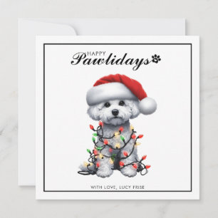 Bichon Frise Hund in Weihnachtslichtern gewickelt Feiertagskarte
