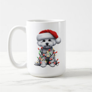 Bichon Frise Hund in Weihnachtslichtern gewickelt Kaffeetasse