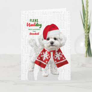 Bichon Frise Hund Lustige Flöhe Navidog mit Namen Feiertagskarte