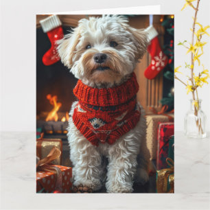 Bichon Frise Hund mit Weihnachtsgeschenken Feuerpl Karte