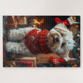 Bichon Frise Hund mit Weihnachtsgeschenken Feuerpl Puzzle (Horizontal)