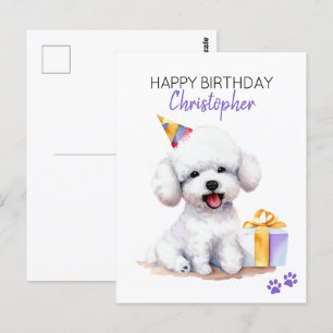 Bichon Frise Hund personalisiertes Happy Birthday  Postkarte