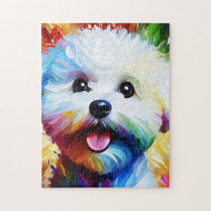 Bichon Frise Hund Portrait Acryl Kunst Druck Hund Puzzle