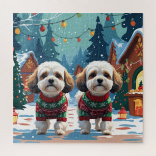 Bichon Frise Hunde Weihnachten Schnee Urlaub Puzzle