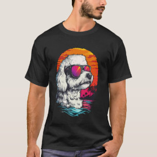 Bichon Frise Hundeliebhaber Sonnenuntergang Retro T-Shirt