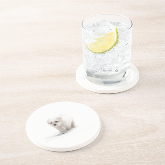 Bichon Frise HundeUntersetzer Sandstein Untersetzer (Seite)