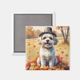 Bichon Frise im Herbstlaub Thanksgiving Kunst Magnet