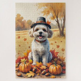 Bichon Frise im Herbstlaub Thanksgiving Kunst Puzzle