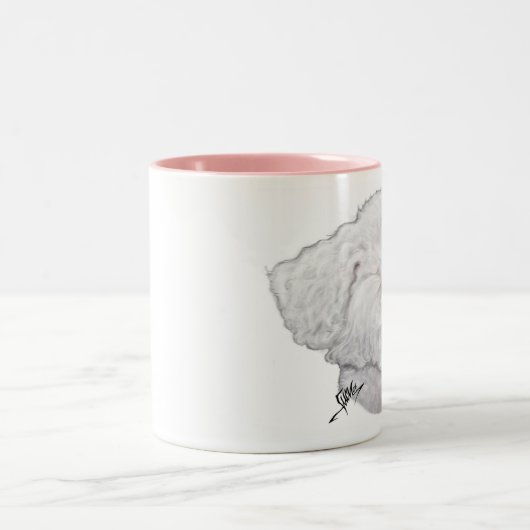 Bichon Frise im tiefen Gedanken Zweifarbige Tasse (Mittel)