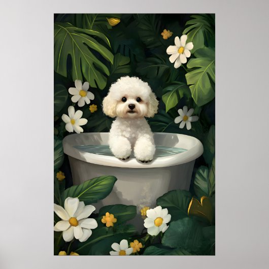 Bichon Frise In Bathtub Poster, Funny Dog Poster (Vorne)