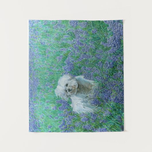 Bichon Frise in Bluebonnets Wandteppich (Vorderseite)
