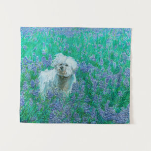 Bichon Frise in Bluebonnets Wandteppich