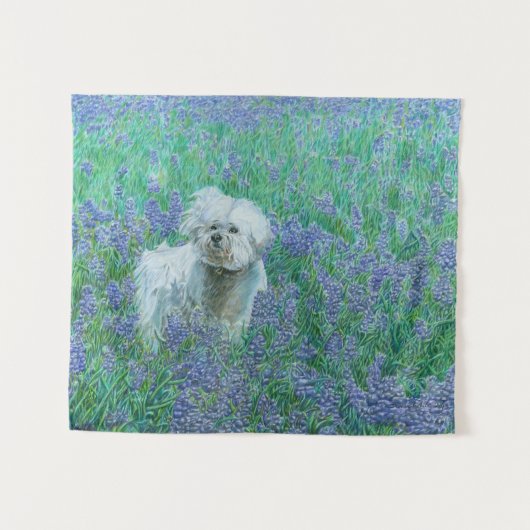 Bichon Frise in Bluebonnets Wandteppich (Vorderseite (Horizontal))