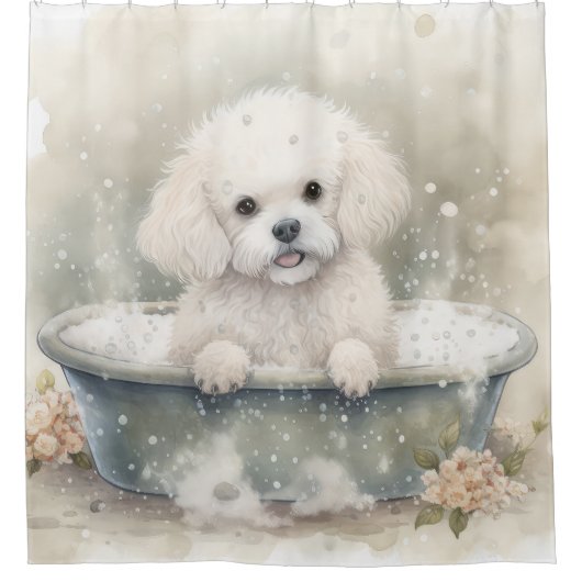 Bichon Frise in der Badewanne Wasserfarben Hund Ku Duschvorhang (Vorderseite)