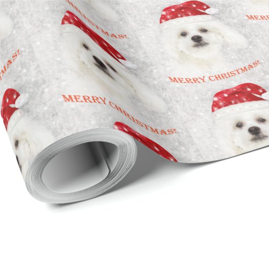 Bichon Frise in der Weihnachtsmannmütze Geschenkpapier (Rolleneckpunkt)